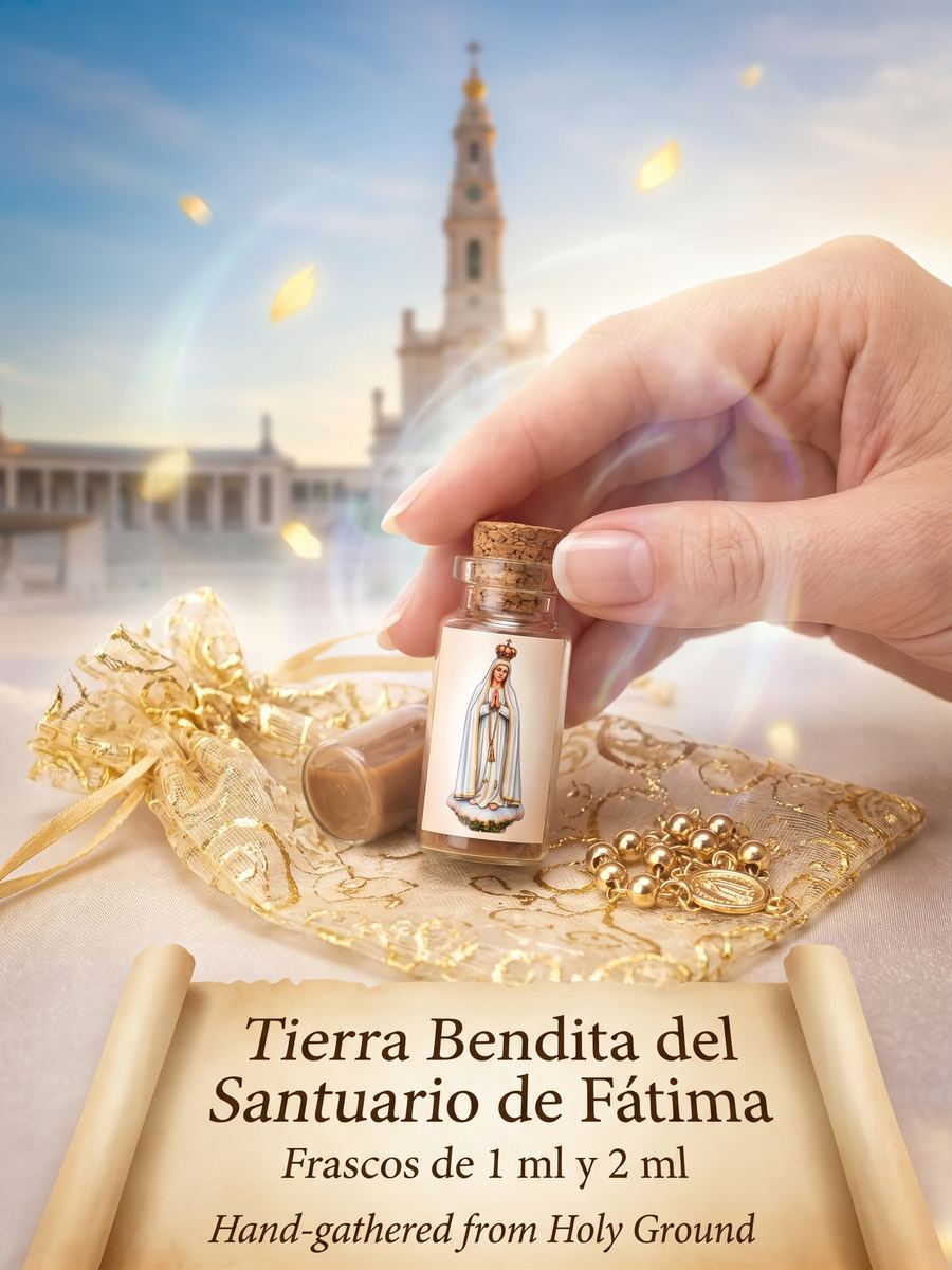 Frasco de tierra bendita del Santuario de Fátima