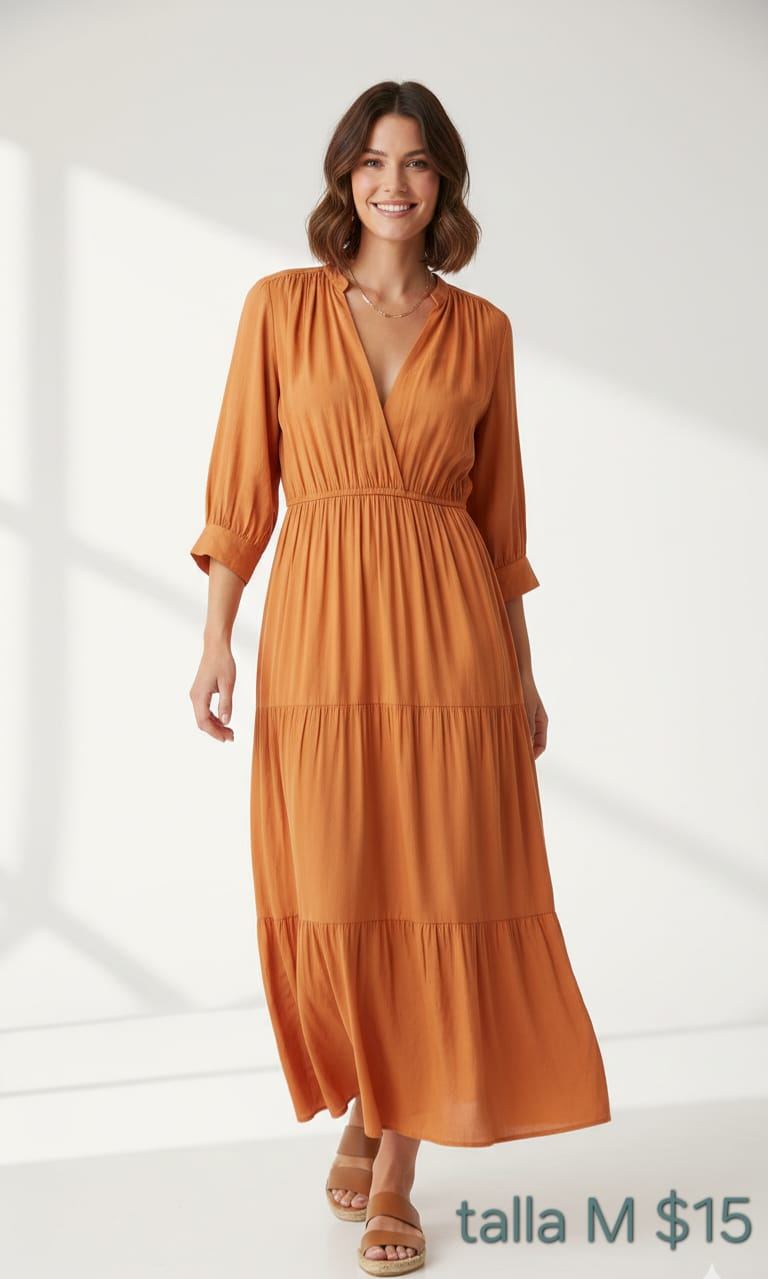 Vestido largo color naranja, talla M